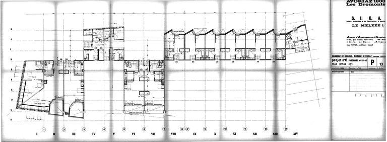 Les Mélèzes 1. Projet de 1966. Plan du niveau 4 et demi / J. Labro, J.J. Orzoni, J.M. Roques, 25 mars 1966 (AC Morzine)