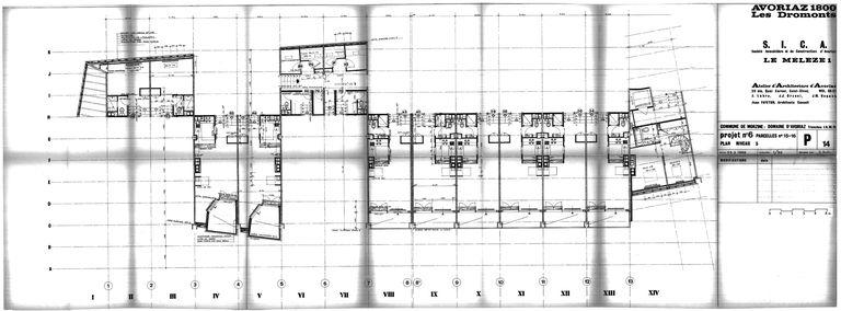 Les Mélèzes 1. Projet de 1966. Plan du niveau 5 / J. Labro, J.J. Orzoni, J.M. Roques, 25 mars 1966 (AC Morzine)