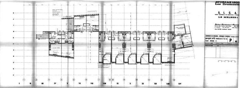 Les Mélèzes 1. Projet de 1966. Plan du niveau 6 / J. Labro, J.J. Orzoni, J.M. Roques, 25 mars 1966 (AC Morzine)