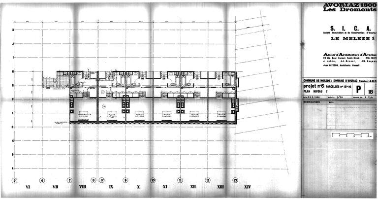 Les Mélèzes 1. Projet de 1966. Plan du niveau 7 / J. Labro, J.J. Orzoni, J.M. Roques, 25 mars 1966 (AC Morzine)