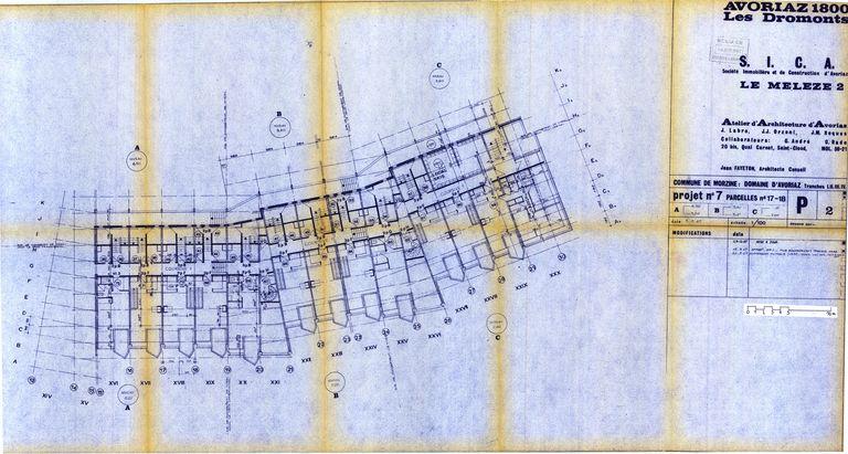 Les Mélèzes 2. Projet de 1967. Plan des niveaux 2,6-6,5 / J. Labro, J.J. Orzoni, J.M. Roques, 3 janvier 1967 (AC Morzine)