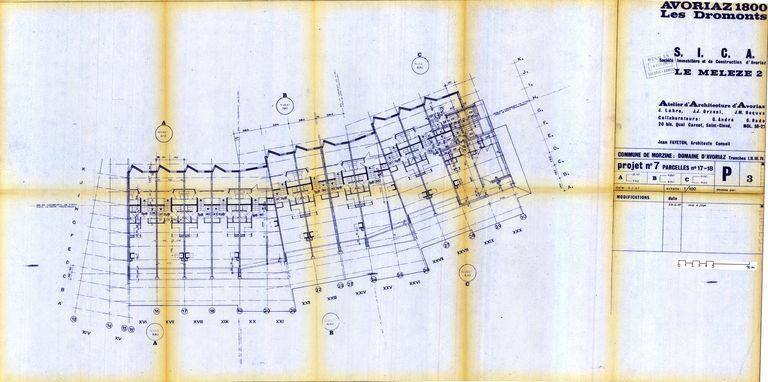 Les Mélèzes 2. Projet de 1967. Plan des niveaux 5,5-9,1 / J. Labro, J.J. Orzoni, J.M. Roques, 3 janvier 1967 (AC Morzine)