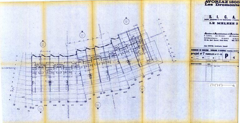 Les Mélèzes 2. Projet de 1967. Plan des niveaux 7,8-11,7 / J. Labro, J.J. Orzoni, J.M. Roques, 3 janvier 1967 (AC Morzine)