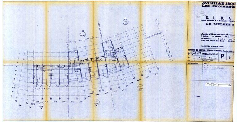 Les Mélèzes 2. Projet de 1967. Plan des niveaux 11,7-15,6 / J. Labro, J.J. Orzoni, J.M. Roques, 3 janvier 1967 (AC Morzine)