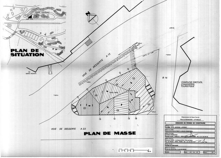 Premier projet, avril 1995. Plan de situation, plan de masse / J. Labro, 3 avril 1995 (AC Morzine)