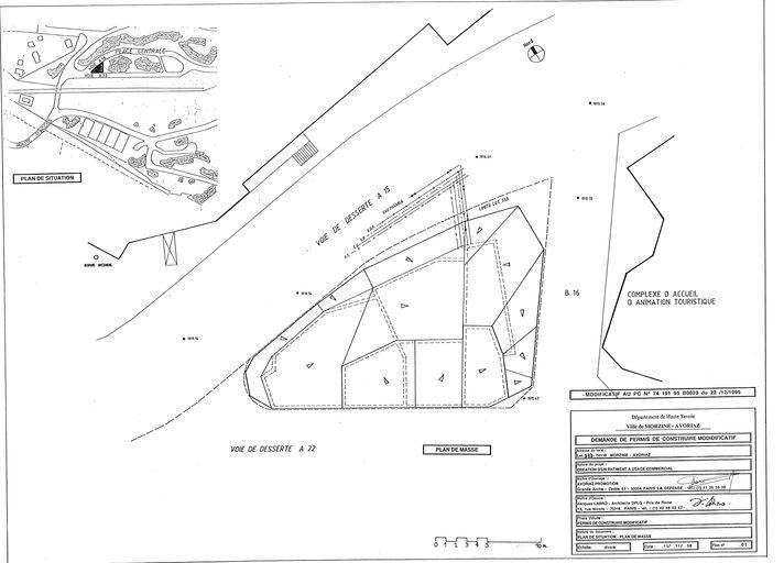 Deuxième projet, novembre 1996. Plan de situation, plan masse / J. Labro, 15 novembre 1996 (AC Morzine)