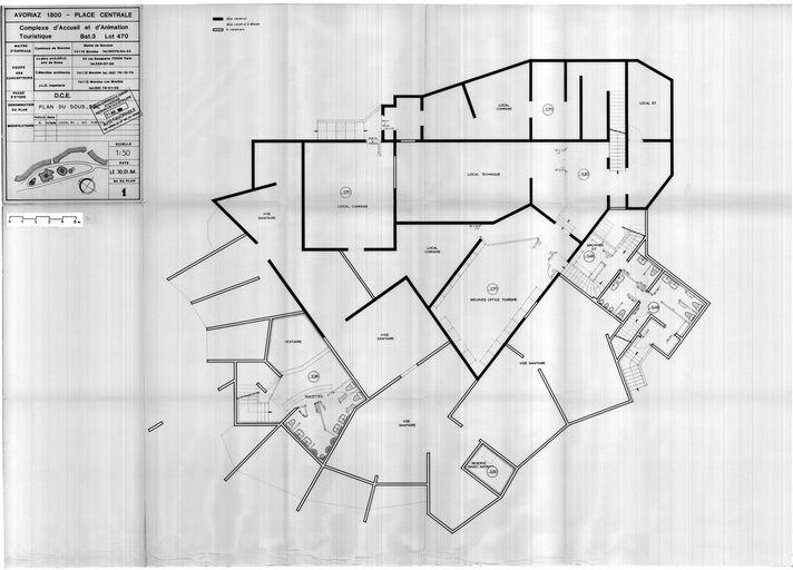 Projet de janvier 1984. Plan du sous-sol / J. Labro, C. Marullaz, J.L.B. ingenierie, 30 janvier 1984 (AC Morzine)