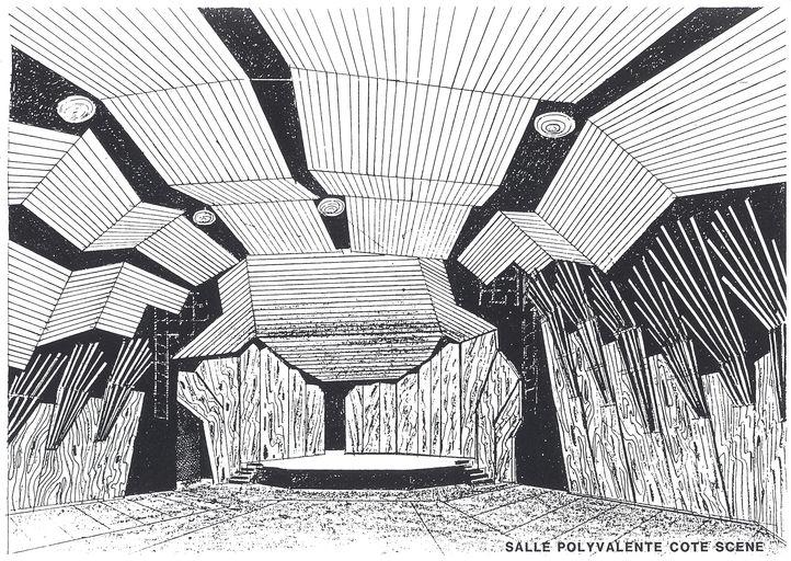 Vue en perspective, la salle polyvalente côté scène