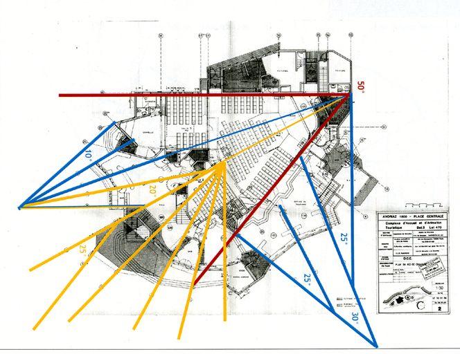 Hypothèse de tracé de construction, sur le plan du rez-de-chaussée / J. Labro, 30 janvier 1984