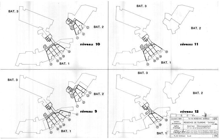 Permis de construire. Plan des niveaux 9 à 12 / J. Labro, J. J. Orzoni, novembre 1986 (AC Morzine)