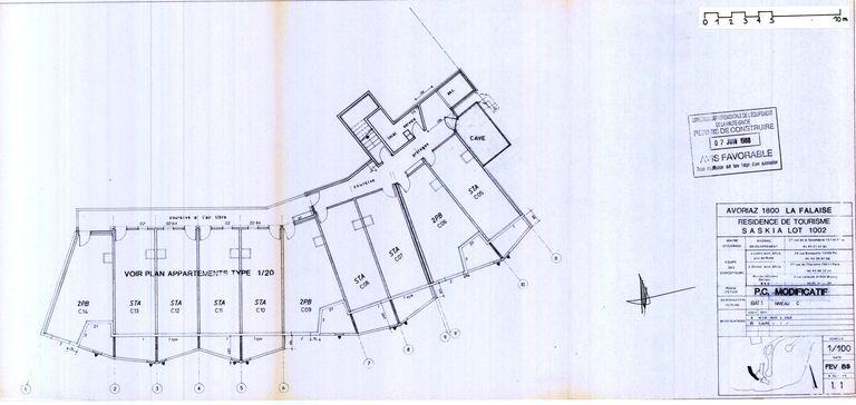 Permis de construire modificatif. Plan du niveau C / J. Labro, J. J. Orzoni, bureau d'études Decaen, février 1988 (AC Morzine)