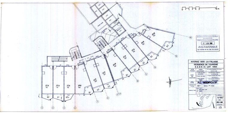 Permis de construire modificatif. Plan du 1er étage / J. Labro, J. J. Orzoni, bureau d'études Decaen, février 1988 (AC Morzine)