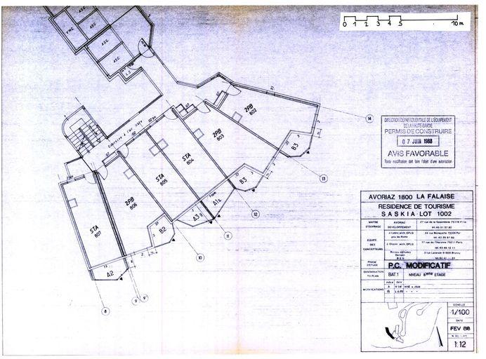 Permis de construire modificatif. Plan du 8e étage / J. Labro, J. J. Orzoni, bureau d'études Decaen, février 1988 (AC Morzine)