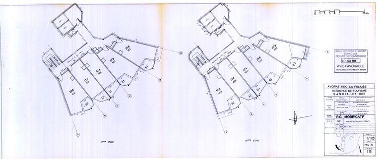 Permis de construire modificatif. Plan des 9e et 10e étages / J. Labro, J. J. Orzoni, bureau d'études Decaen, février 1988 (AC Morzine)