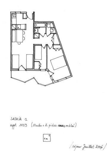 Plan de l'appartement 1103. Relevé schématique