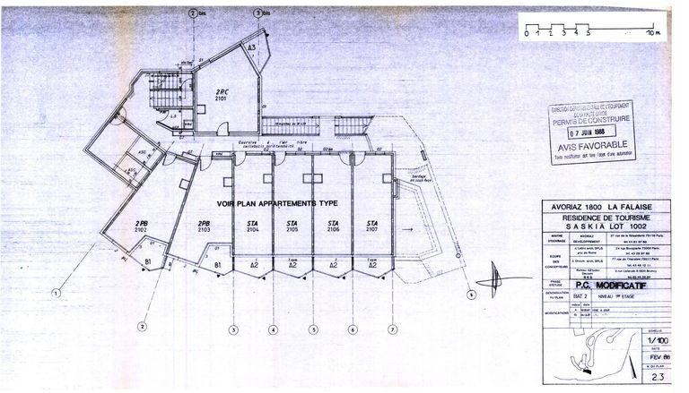 Permis de construire modificatif. Plan du 1er étage / J. Labro, J. J. Orzoni, bureau d'études Decaen, février 1988 (AC Morzine)