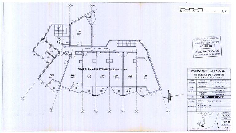 Permis de construire modificatif. Plan du 3er étage / J. Labro, J. J. Orzoni, bureau d'études Decaen, février 1988 (AC Morzine)