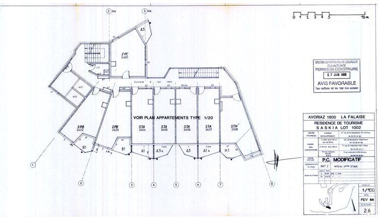 Permis de construire modificatif. Plan du 4e étage / J. Labro, J. J. Orzoni, bureau d'études Decaen, février 1988 (AC Morzine)