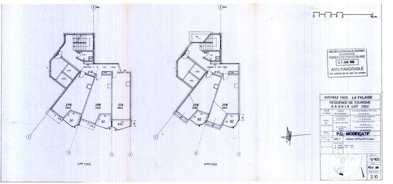 Permis de construire modificatif. Plan des 9e et 10e étages / J. Labro, J. J. Orzoni, bureau d'études Decaen, février 1988 (AC Morzine)