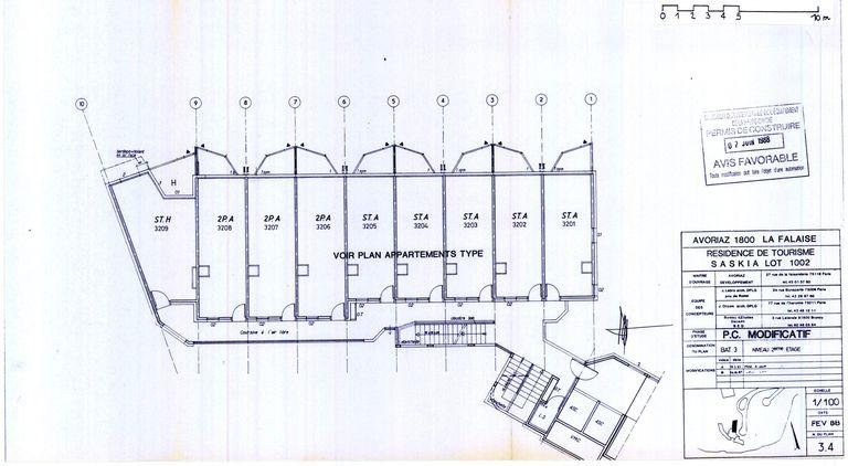 Permis de construire modificatif. Plan du 2e étage / J. Labro, J. J. Orzoni, bureau d'études Decaen, février 1988 (AC Morzine)