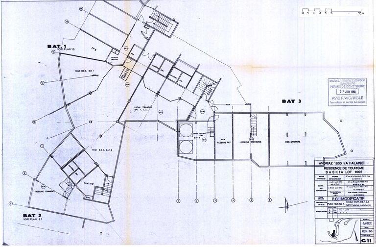 Permis de construire modificatif. Plan niveau A / J. Labro, J. J. Orzoni, bureau d'études Decaen, février 1988 (AC Morzine)