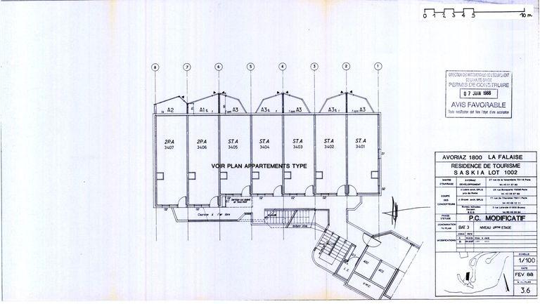 Permis de construire modificatif. Plan du 4e étage / J. Labro, J. J. Orzoni, bureau d'études Decaen, février 1988 (AC Morzine)