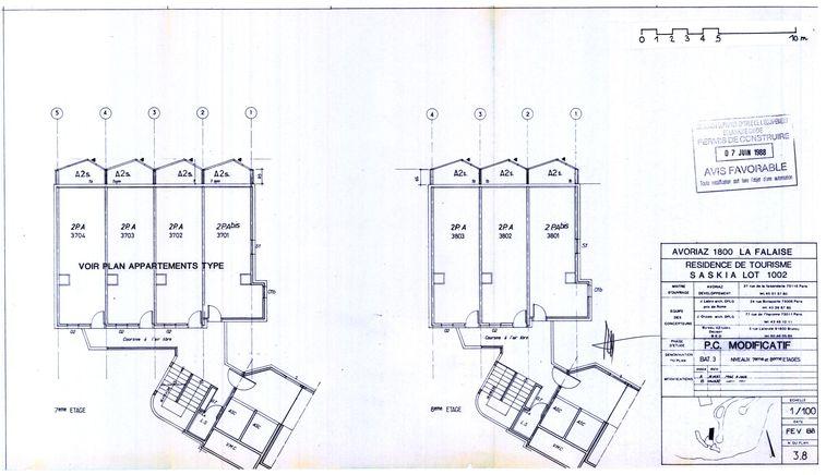 Permis de construire modificatif. Plans des 7e et 8e étages / J. Labro, J. J. Orzoni, bureau d'études Decaen, février 1988 (AC Morzine)