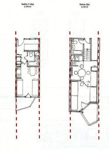 Appartement aménagé dans une travée. Plan mono-orienté