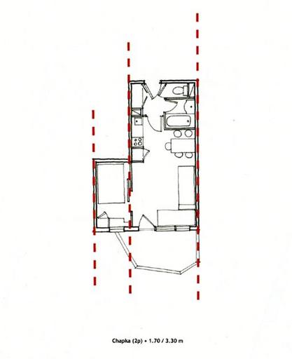 Appartement aménagé dans deux travées. Plan droit