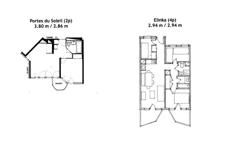 Appartement aménagé dans deux travées. Plan droit. Exemples