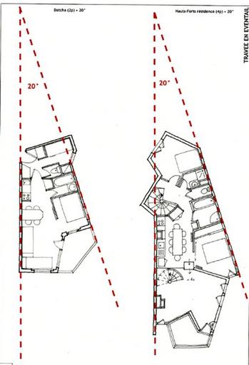 Appartement aménagé dans une travée. Plan en éventail