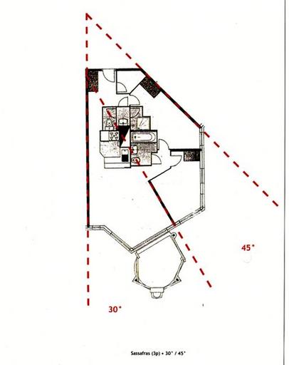 Appartement aménagé dans deux travées. Plan en éventail