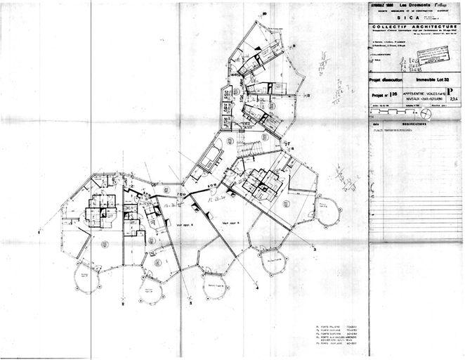 Plan des appartements entre les voiles 1 et 10 / Collectif architecture, 15 mai 1970