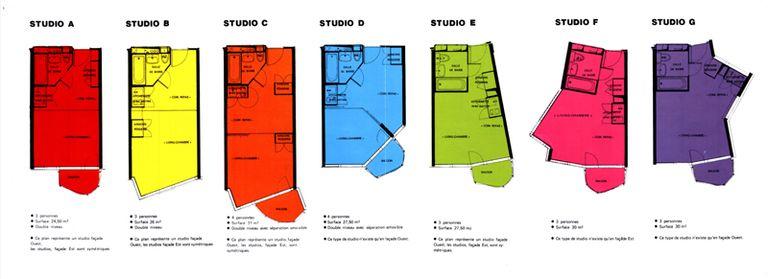 Plan des studios. In : Dépliant pour la commercialisation des appartements, 1973