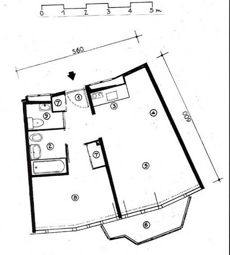 Plan d'un appartement deux pièces. Relevé schématique