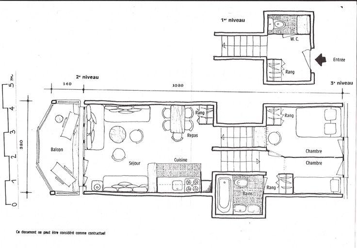 Plan d'un appartement de 3 pièces sur 2 niveaux