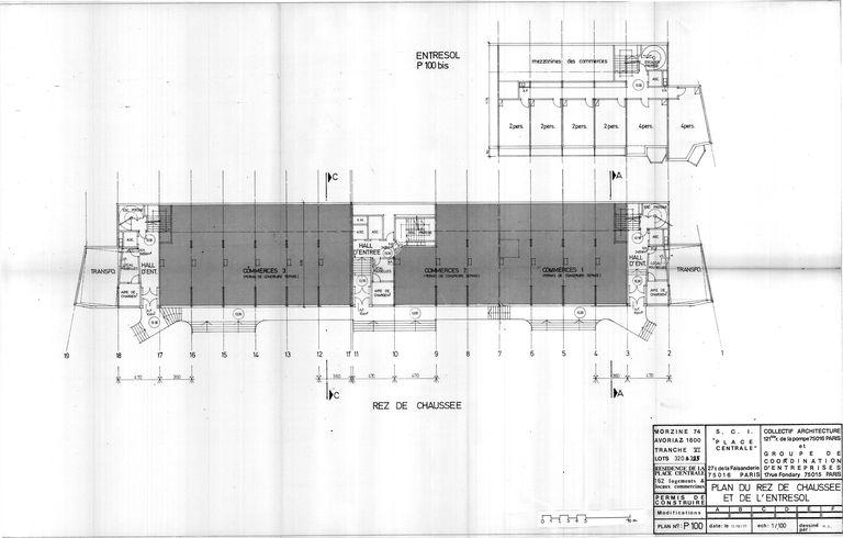 Plan du rez-de-chaussée et de l'entresol / Collectif architecture et groupe de coordination d'entreprise, 12 octobre 1977 (AC Morzine)