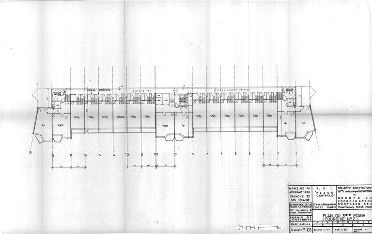 Plan du 3e étage (coursive n° 2) / Collectif architecture et groupe de coordination d'entreprise, 12 octobre 1977 (AC Morzine)