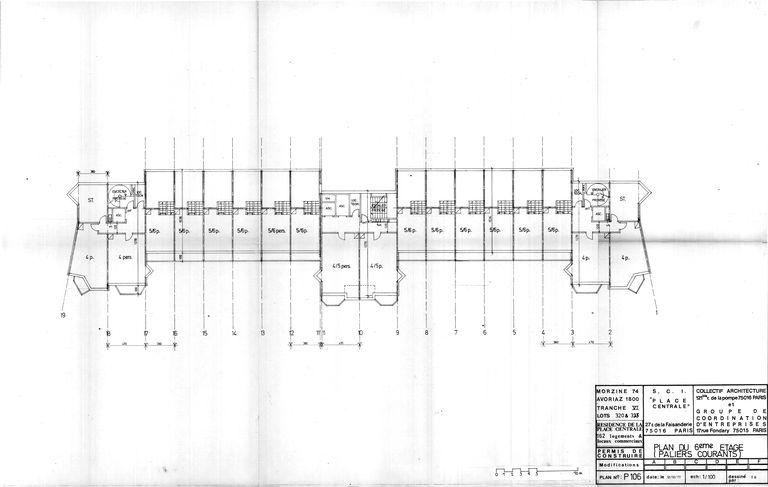 Plan du 6e étage (paliers courants) / Collectif architecture et groupe de coordination d'entreprise, 12 octobre 1977 (AC Morzine)