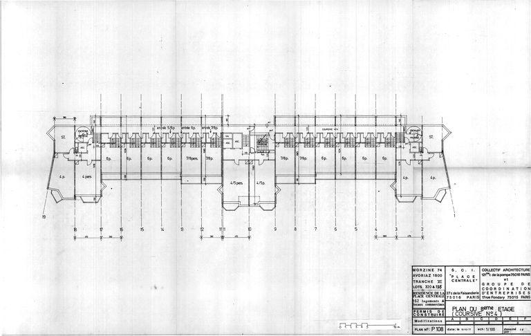 Plan du 8e étage (coursive n° 4) / Collectif architecture et groupe de coordination d'entreprise, 12 octobre 1977 (AC Morzine)