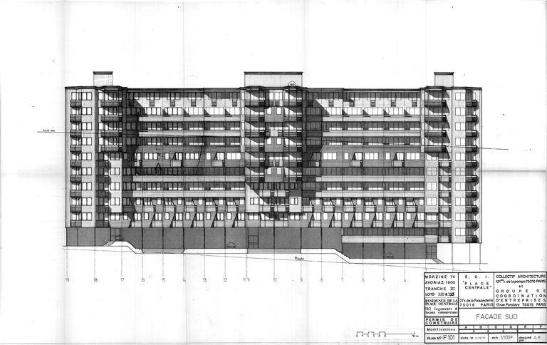 Façade sud / Collectif architecture et groupe de coordination d'entreprise, 12 octobre 1977 (AC Morzine)