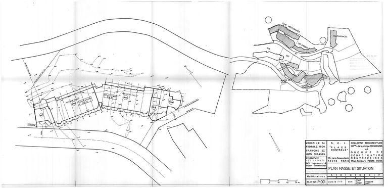 Plan masse et de situation. Permis de construire modificatif. Collectif Architecture, Groupe de Coordination d'Entreprises, 9 janvier 1978 (AC Morzine)