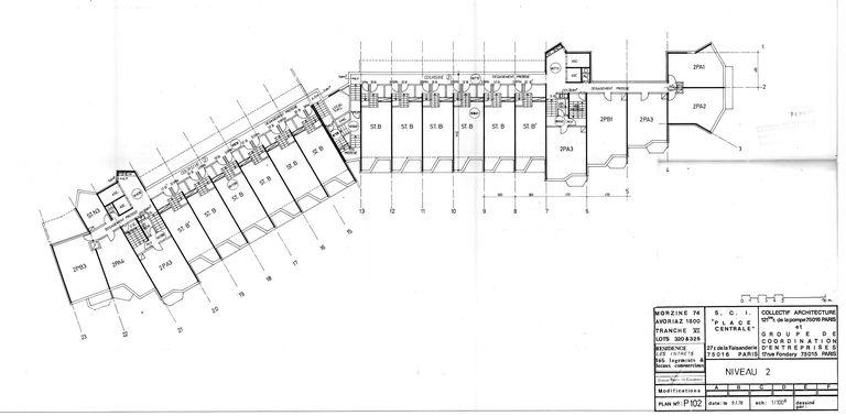 Plan du niveau 2. Permis de construire modificatif. Collectif Architecture, Groupe de Coordination d'Entreprises, 9 janvier 1978 (AC Morzine)