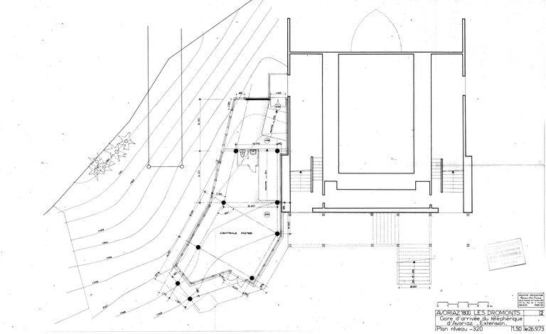 Gare d'arrivée du téléphérique d'Avoriaz. Extension. Plan niveau - 3.20 / Collectif - Architecture, 26 septembre 1973 (AC Morzine)