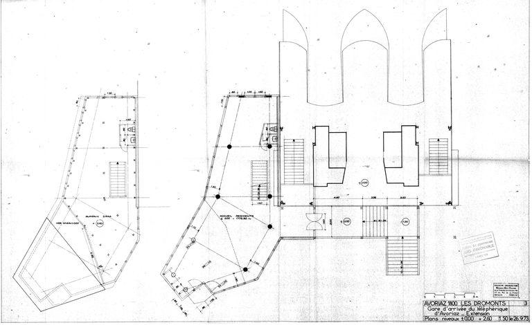 Gare d'arrivée du téléphérique d'Avoriaz. Extension. Plan niveaux 0.00 2.60 / Collectif - Architecture, 26 septembre 1973 (AC Morzine)