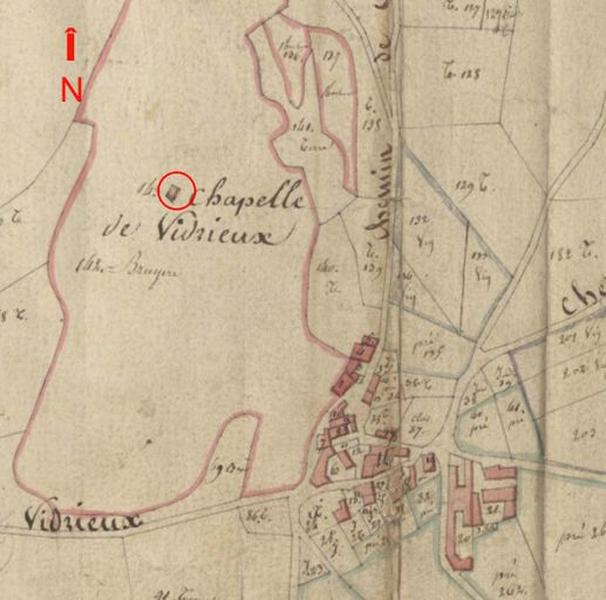 Plan de situation, d'après le cadastre de 1813 (?), section B, échelle originale 1:2500.