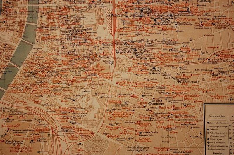 Extrait de la carte industrielle du Rhône (AMLyon), Cluzel, façonnage du papier