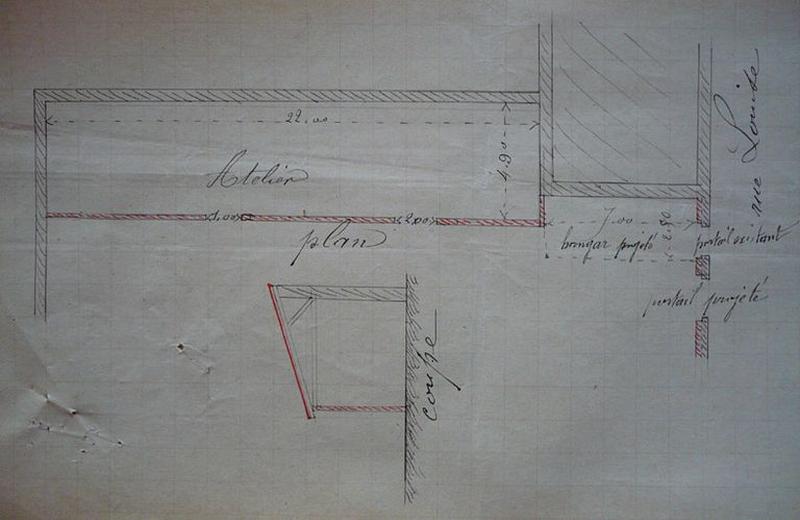 AC Lyon : 344 WP 005 PCA 0575, plan et coupe de la construction d'un bâtiment pour monsieur Mollard.