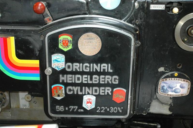 Détail de la marque de la machine, Original Heidelberg Cylinder, (typo).