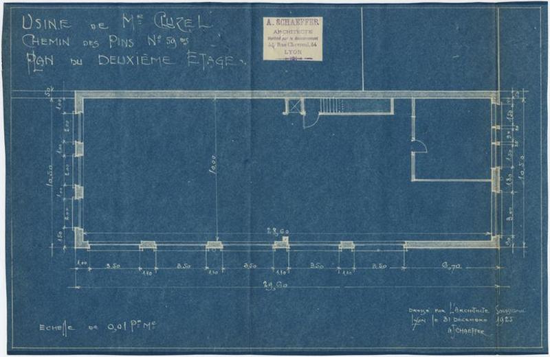 AC Lyon : 344 WP 202 PCA n°0211, plan du 2ème étage de l'usine de M. Cluzel par M. Schaeffer